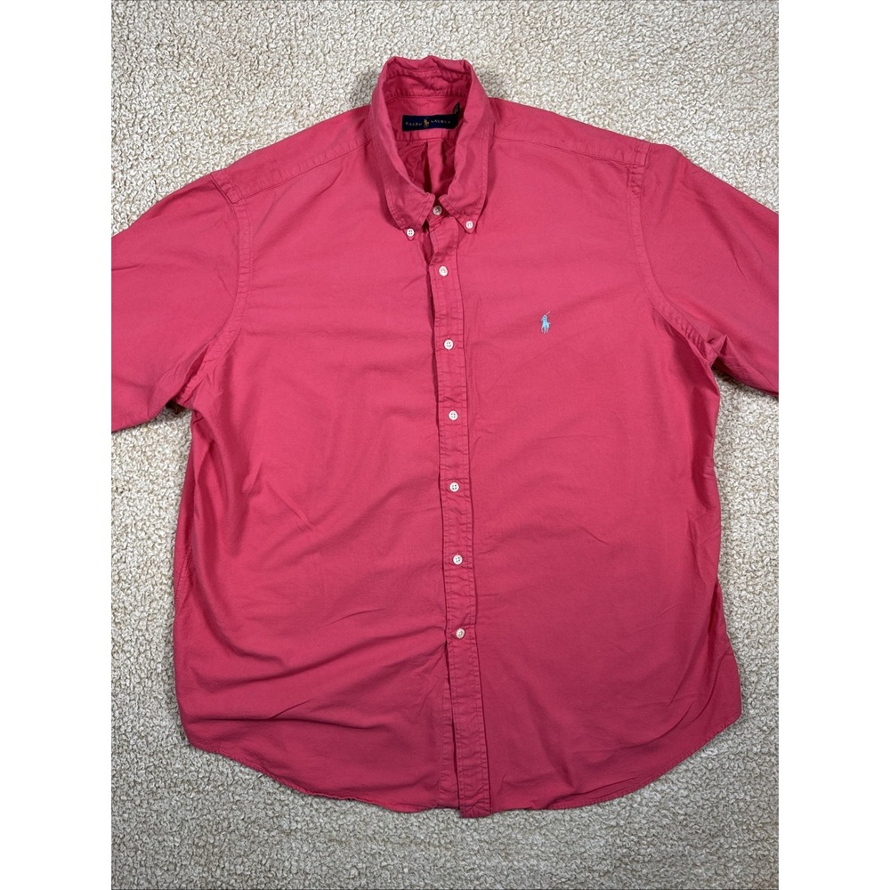 Ralph Lauren Button Down Shirt L/S Mens 2XL Solid Pink 100% Cotton